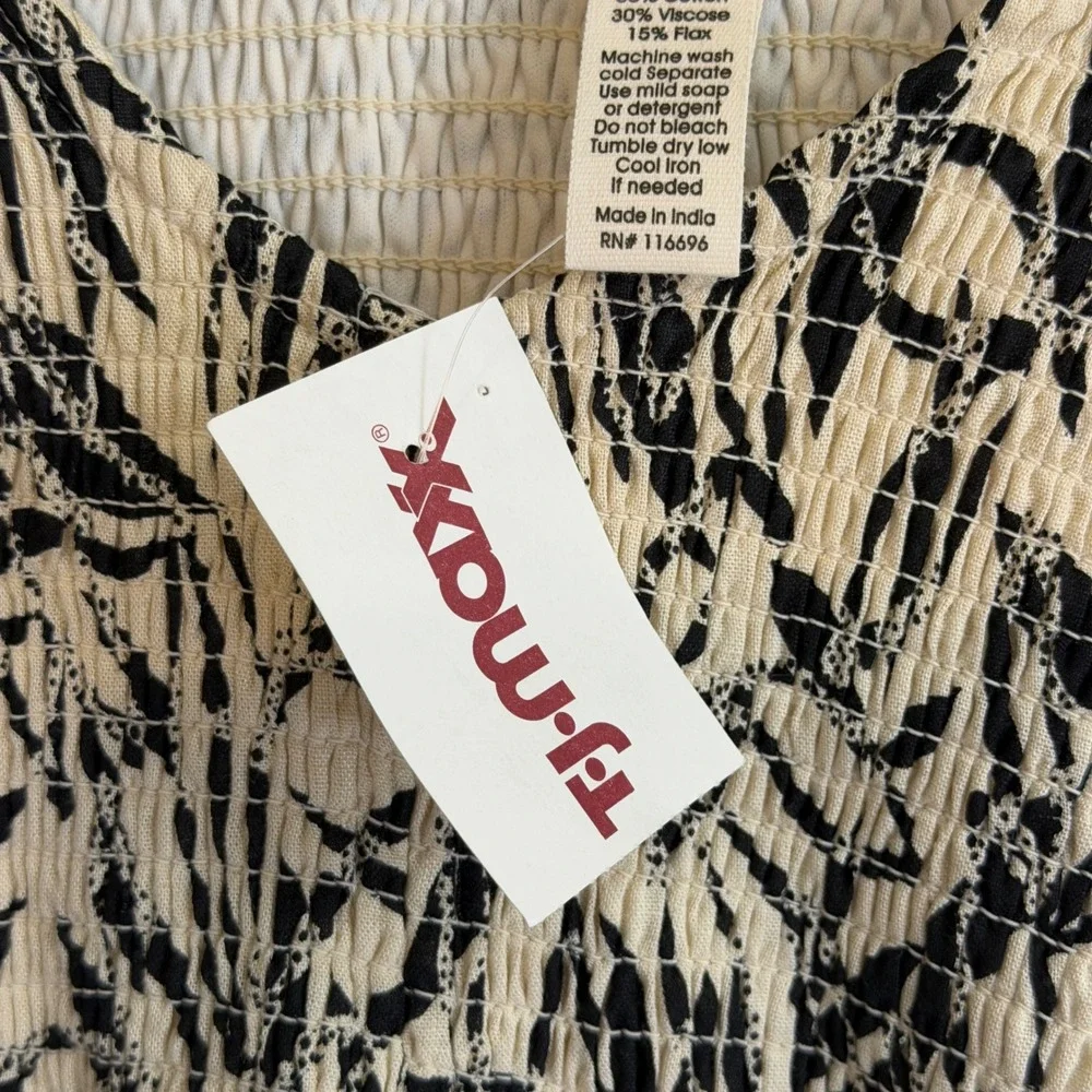 Jessica Simpson Dress Women L Black Leaf Print Smocked Waist Cutout NEW - Picture 7 of 11